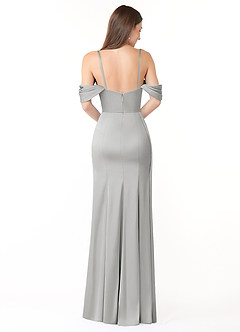 Azazie Amyra Robes de demoiselle d'honneur Robe Fourreau Convertible en Satin extensible Épaule décolletée Argent image2