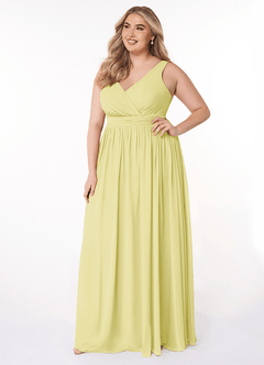 Azazie Kora Robes de demoiselle d'honneur Robe Trapèze en Mousseline de soie Plissée Sorbet Citron image9