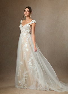 Azazie Moonstone At-home Try On Dresses Diamond White Champagne A-Line Sweetheart Sequins Tulle Dress image6