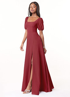 Azazie Alani Bridesmaid Dresses Pomegranate A-Line Square Neckline Chiffon Dress image3