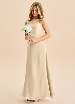 Azazie Mavie Junior Abito A-Line in Chiffon Increspato Champagne image1