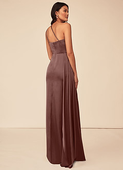 Azazie Maron Brautjungfernkleider A-Linie Eine Schulter Stretch-Satin Kleid Espresso image4