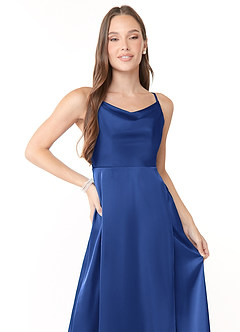 Azazie Naomie Brautjungfernkleider A-Linie Kutte Ausschnitt Seitenschlitz Stretch-Satin Kleid Königsblau image5