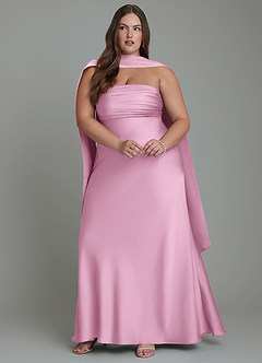 Azazie Saylor Brudtärnklänningar Klänning av Sjöjungfru i Stretch Satin Axelbandslös Godisrosa image15