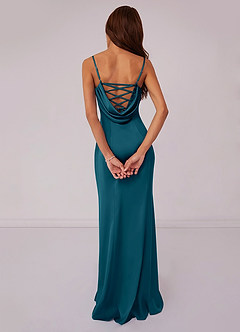 Barbie ♥ Azazie Bridesmaid Dresses Ink Blue Mermaid Corset Stretch Satin Dress image2