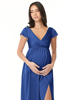 Azazie Allessia Maternity Bridesmaid Dresses A-Line Pleated Stretch Satin Floor-Length Dress image5