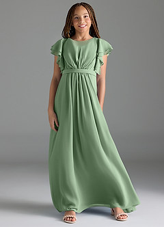 Azazie Daphne Junior Matcha A-Line Pleated Chiffon Dress image1