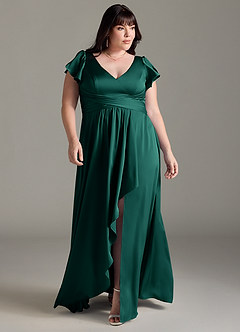 Azazie Omari Bridesmaid Dresses Emerald A-Line Stretch Satin Dress image1