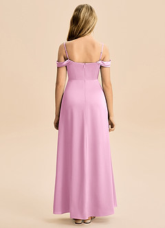 Azazie Lettie Junior Candy Pink A-Line Off the Shoulder Stretch Satin Dress image3