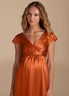 Azazie Allessia Maternity Bridesmaid Dresses A-Line Metallic Satin Floor-Length Dress image7