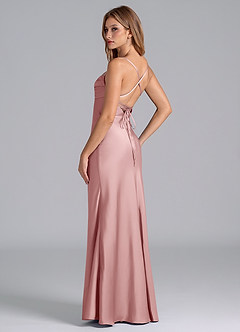 Azazie Seema Vestidos de damas de honor Vestido de Rosa Polvorienta de Satén Elástico de Corte Sirena con Corsé image6