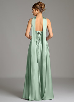 Azazie Ayla At-home Try On Dresses Agave A-Line Corset Stretch Satin Dress image7