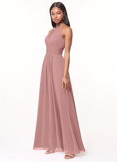 Azazie Bonnie Robes de demoiselle d'honneur Robe Trapèze en Mousseline de soie Trou de serrure froncé Rose Poussiéreuse image3