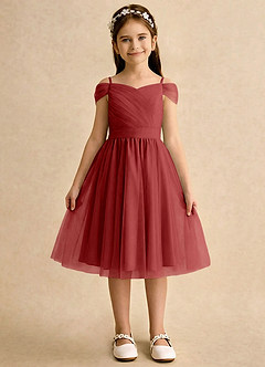Azazie Lila Girls Formal Robe Demoiselle D'honneur Fillette Robe Trapèze en Tulle Épaule décolletée Rouille image1