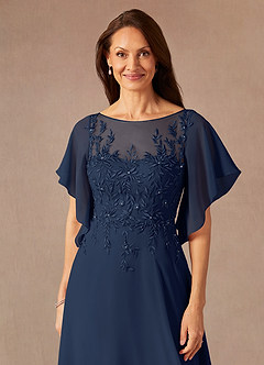 Azazie Faviola Mother of the Bride Dresses Dark Navy A-Line Boatneck sequins Chiffon Dress image4