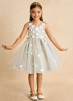 Azazie Junebug vestidos de niña de las flores Vestido de Marfil Champán de Tul de Princesa con Encaje image3