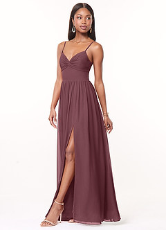 Azazie Zeya Bridesmaid Dresses Sangria A-Line V-Neck Pleated Chiffon Dress image4
