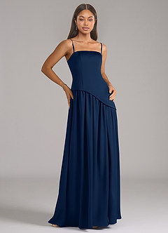 Azazie Adeline Bridesmaid Dresses Dark Navy A-Line Strapless Stretch Satin Convertible Dress image7