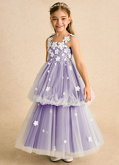 Azazie Teacup vestidos de niña de las flores Vestido de Marfil Tahití de Tul de Princesa con Encaje image6