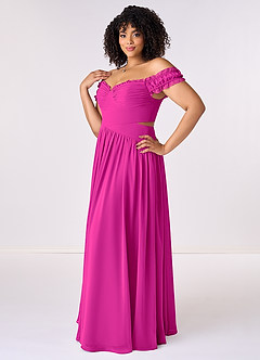 Barbie ♥ Azazie Bridesmaid Dresses Fuchsia A-Line Off the Shoulder Chiffon Convertible Dress image10