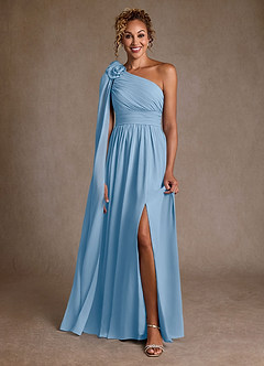 Azazie Lancaster Mère de la mariée Robes Robe Trapèze en Mousseline de soie Une épaule Poudre Bleue image1