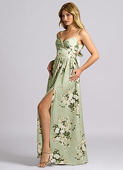 Azazie Zeya Bridesmaid Dresses Floral Vines A-Line Pleated Stretch Satin Dress image5