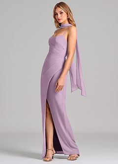 Azazie Calandra Bridesmaid Dresses Wisteria Sheath Pleated Chiffon Dress image4