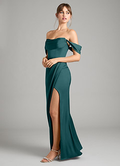 Azazie Johana Bridesmaid Dresses Pine Mermaid Off the Shoulder Stretch Satin Convertible Dress image7
