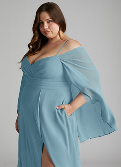 Azazie Cienna Abiti da Damigella Abito A-Line in Chiffon a Spalla Scoperta Blu Lunatico image11