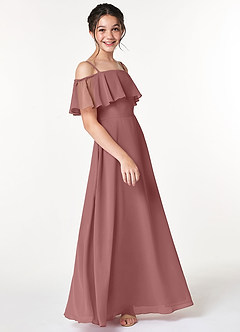Azazie Maggie Junior Desert Rose A-Line Off the Shoulder Chiffon Dress image4
