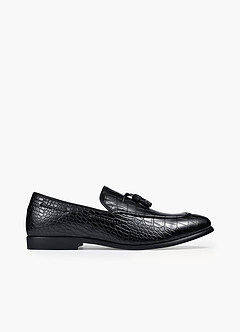 front Men's Croc-Embossed Leather Tassel Loafers