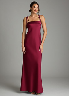 Azazie Ellia Bridesmaid Dresses Burgundy Sheath Bow Stretch Satin Dress image1