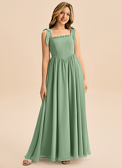 Azazie Delia Junior Abito A-Line in Chiffon Fiocco Matcha image1