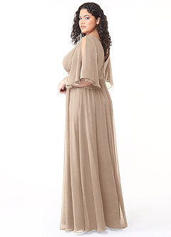 Azazie Temeka Robes de demoiselle d'honneur Robe Trapèze en Mousseline de soie Rayé Taupe image4