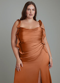 Azazie Jessamine Bridesmaid Dresses Copper Sheath Corset Stretch Satin Dress image10