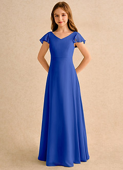 Azazie Nari Girls Formal Flower Girl Dresses Royal Blue A-Line with Sleeves Chiffon Dress image6