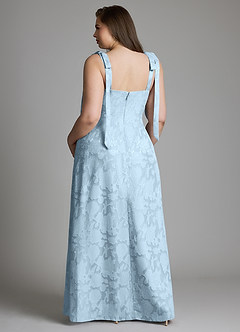 Azazie Debra Vestidos para Prova em Casa Vestido Céu Azul de Esgotamento Floral de Linha A com com Bolsos image8
