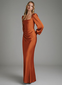 Azazie Brianna Bridesmaid Dresses Cinnamon Mermaid Corset Stretch Satin Dress image6