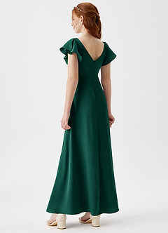 Azazie Omari Junior Emerald A-Line Pleated Stretch Satin Dress image2