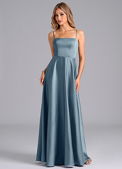 Azazie Elita Bridesmaid Dresses Dusty Blue A-Line Pleated Stretch Satin Dress image6