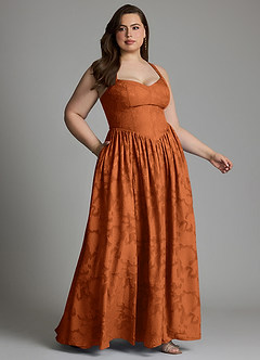 Azazie Francis Bridesmaid Dresses Burnt Orange A-Line Corset Floral Burnout Dress image13
