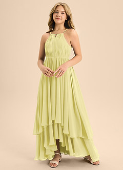 Azazie Elliora Junior Lemon Sorbet A-Line Pleated Chiffon Dress image4