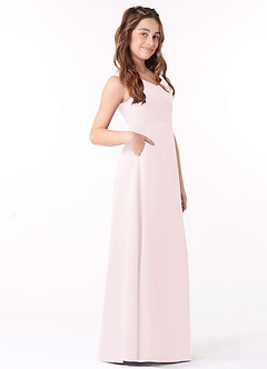 Azazie Sadia Vestido de Rosa Rubor de Satin Mate de Acampanado con Plisado image2