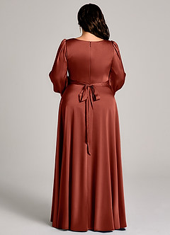Azazie Leonia Robes de demoiselle d'honneur Robe Trapèze en Satin extensible Manche longue Terracotta image13