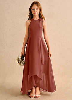 Azazie Boop Girls Formal Robe Demoiselle D'honneur Fillette Robe Trapèze en Mousseline de soie Arc Auburn image1