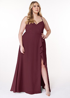 Azazie Naeem Brautjungfernkleider A-Linie V-Hals Rüsche Chiffon Kleid Cabernetrot image9