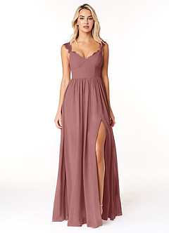 Azazie Cleobella Robes de demoiselle d'honneur Robe Trapèze en Mousseline de soie Dentelle en forme de cœur Rose Du Désert image1
