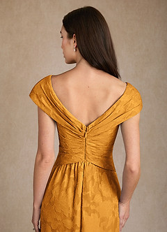 Azazie Myrtle Mother of the Bride Dresses Butterscotch A-Line Pleated Floral Burnout Dress image6