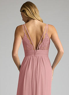 Azazie Maren Allure Abiti da Damigella Abito A-Line in Chiffon con Scollo a V in Pizzo Rosa Polverosa image2