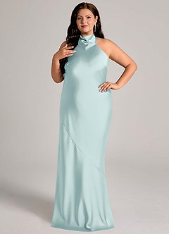 Azazie Velli Bridesmaid Dresses Mist Mermaid High Neck Stretch Satin Dress image8